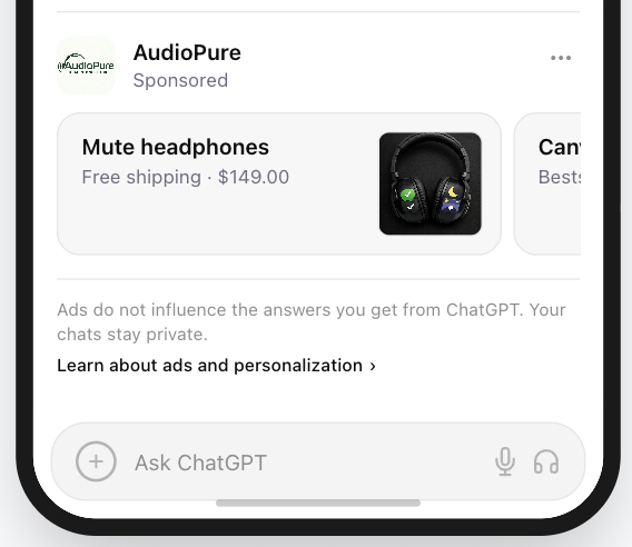 Low-contrast ad image that blends into the interface and reduces readability