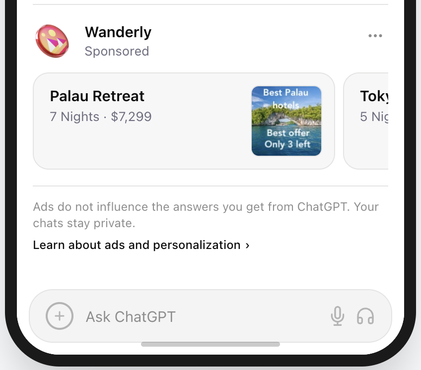 ChatGPT ad image overloaded with text that becomes noisy in small placements
